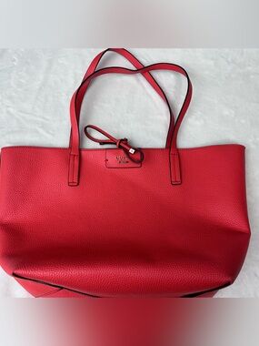 Guess Red Faux Leather Pebble-Grain Shoulder Tote Tie Closure